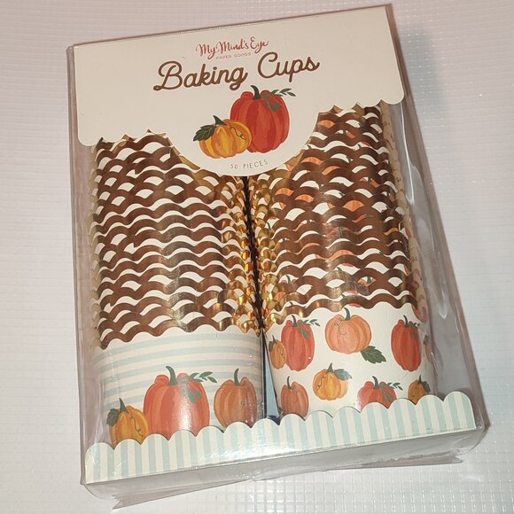 New in Box Pumpkin Baking Cups 50 Pcs Set Halloween Nuts Candies Pies Muffins - Picture 1 of 5